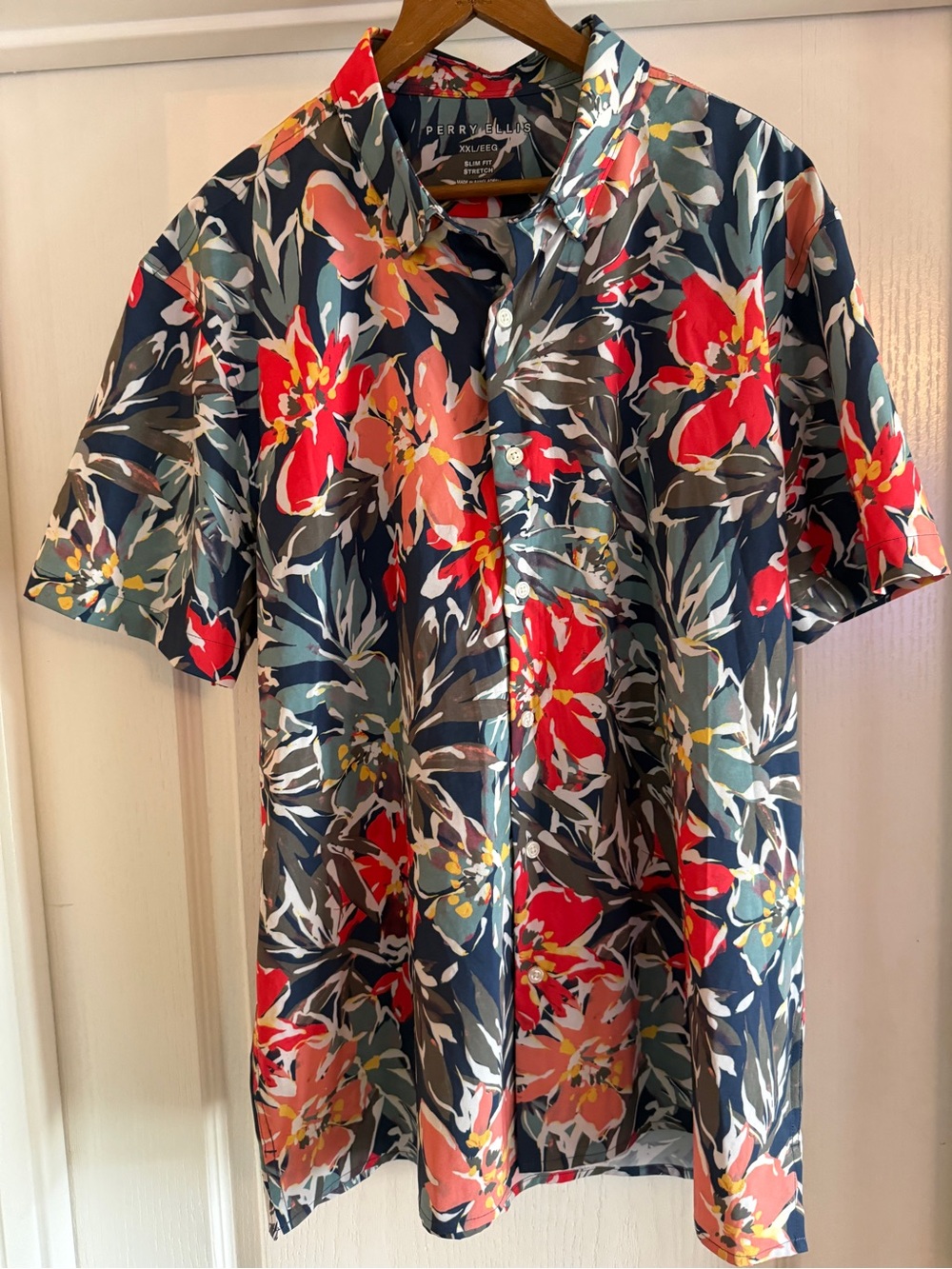 Perry Ellis Navy Floral Short-Sleeve Button-Up Shirt size XXL